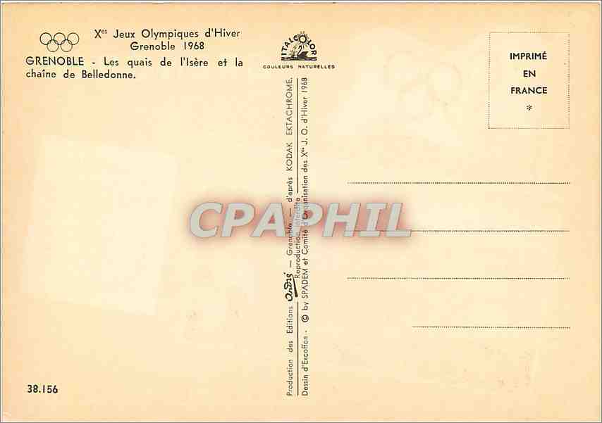 Grenoble — Xe Jeux Olympiques d'Hiver 1968 — Éditions d'Excolton — Verso