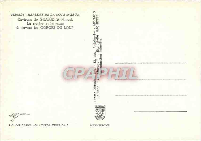 CPM Environs de Grasse (A Mmes) la riviere et la route a travers les Gorges du Loup — Rückseite