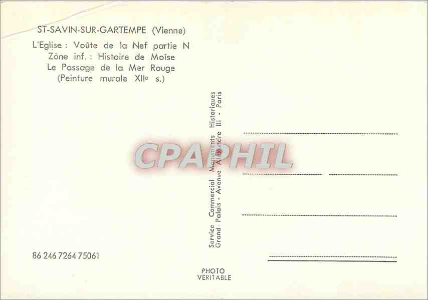 CPM St Savin sur Gartempe (Vienne) l'Eglise Voute de la Nef partie N Zone Inf histoire de Moise le P — Rückseite