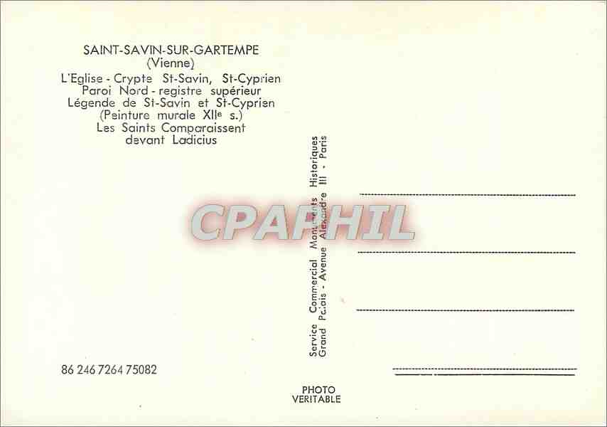 CPM Saint Savin sur Gartempe (Vienne) L'Eglise Crypte St Savin St Cyprien Paroi Nord  — Rückseite
