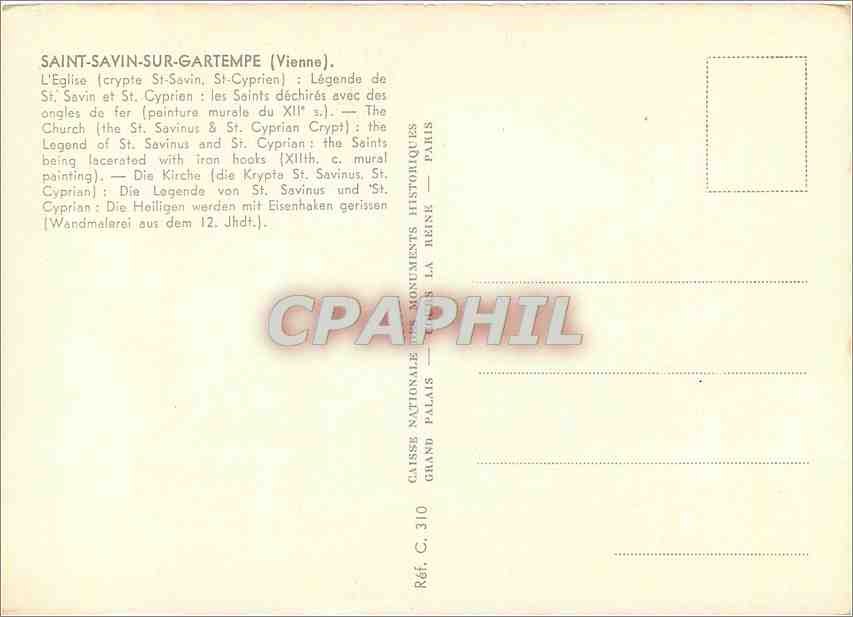 CPM Saint Savin sur Gartempe (Vienne) L'Eglise (Crypte St Savin St Cyprien) — Rückseite