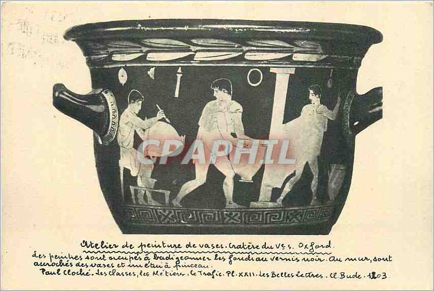 Atelier de peinture de vases - Cratère du Ve s. av. J.-C. - Oxford - Paul Cloché - Pl. XXII, Les Belles Lettres, 1203