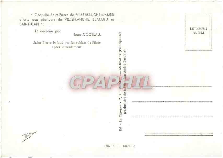 CPM Chapelle Saint Pierre de Villefranche sur Mer offerte aux Pecheurs de Villefranche Beaulieu et S — Rückseite