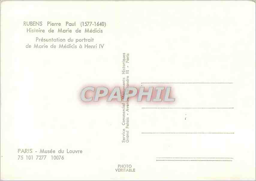 CPM Rubens Pierre Paul (1577 1640) Histoire de Marie de Medicis — Verso