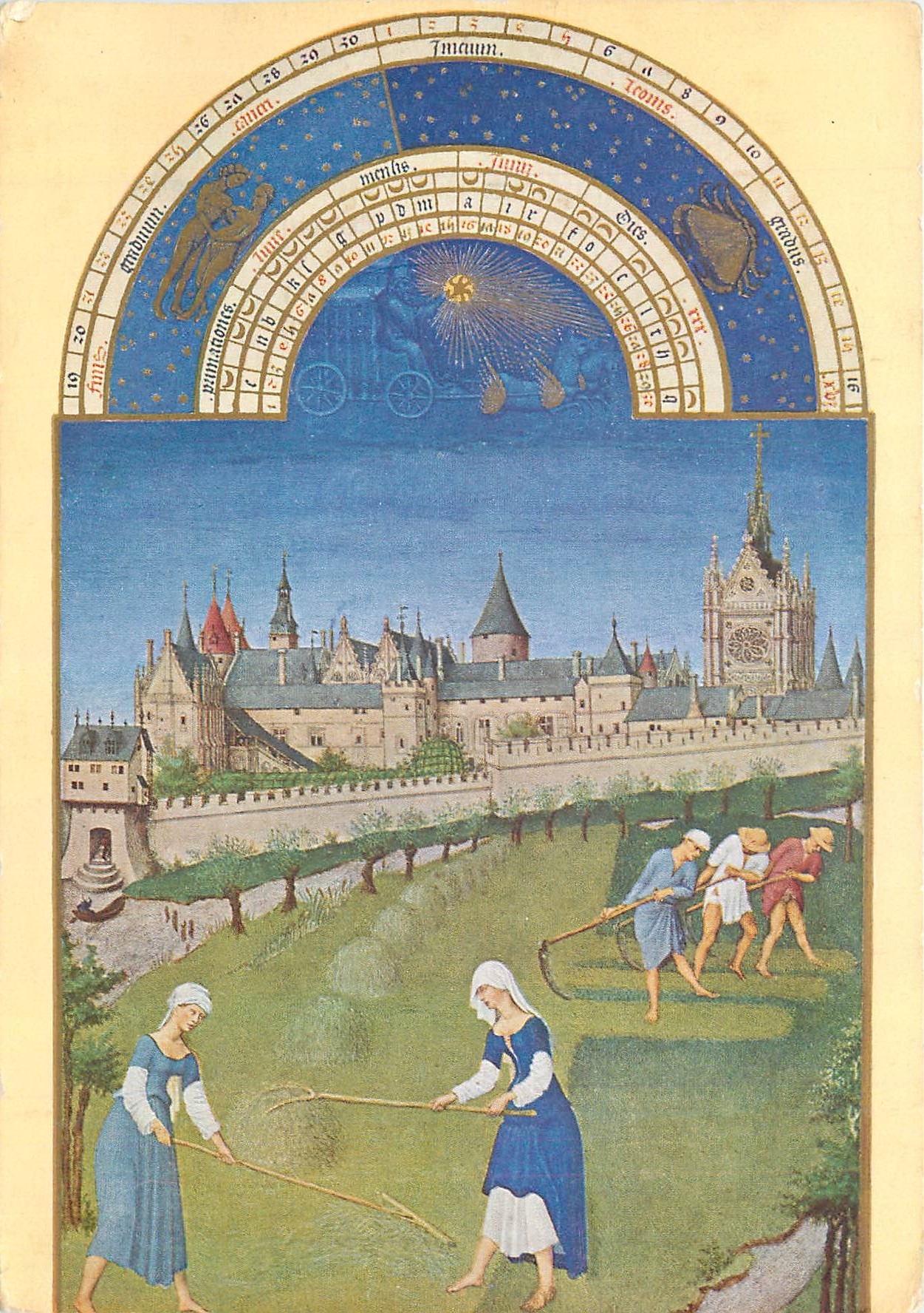 CPM Les Tres Riche heures du duc de Berry Juin le Palais et la Saint Chapelee les foins