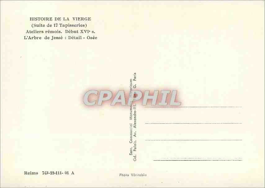 CPM Histoire de la vierge (Suite de 17 Tapiseries) Ateliers remois debut XVIe s L'Arbre de Jesse Det — Rückseite
