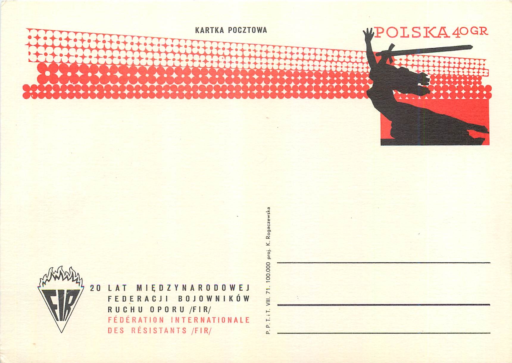 Entier Postal  Federation Internationale des Resistants Resistants Militaria