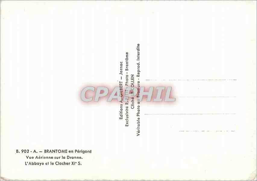 CPM Brantome en Perigord Vue aerienne sur la Drome L'Abbaye et le CLocher XIes — Rückseite