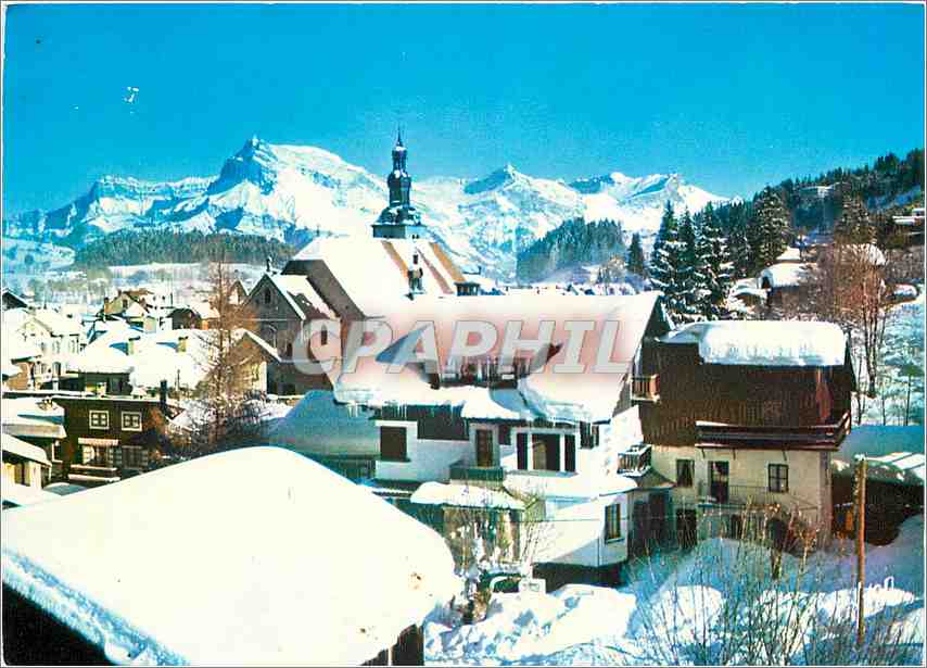 Megève (Haute-Savoie) — vue hivernale avec église et montagnes enneigées — Éditions J. Jauss 811