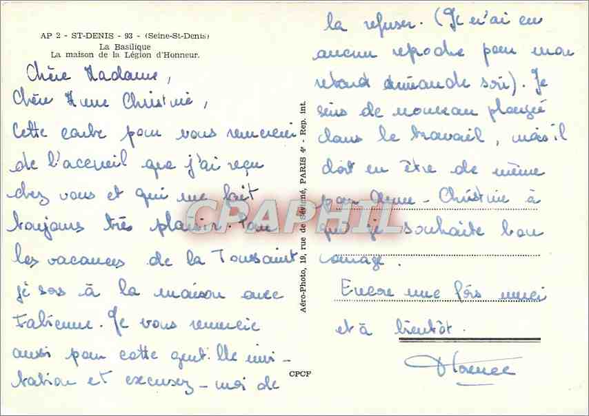 CPM St Denis (Seine St Denis) La Basilique La maison de la Legion d'Honneur — Rückseite