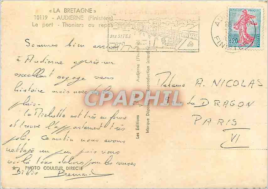 CPM La Bretagne Audierne (Finistere) Le port Thoniers au repas — Rückseite