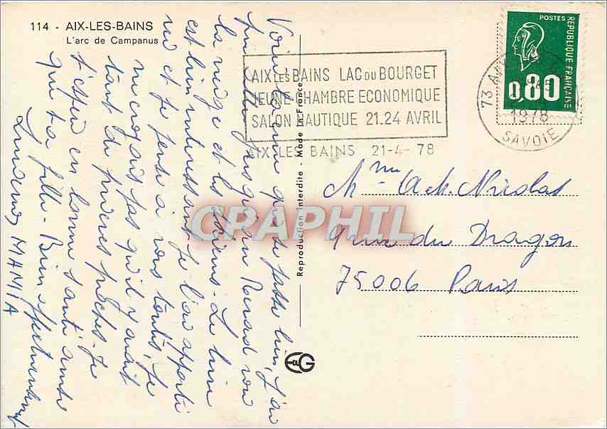 CPM Aix les Bains l'Arc de Campanus — Verso