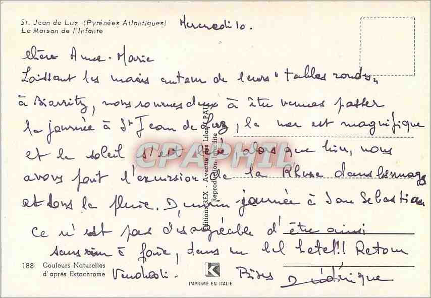 CPM St Jean de Luz (Pyrenees Atlantiques) La Maison de l'Infante — Verso