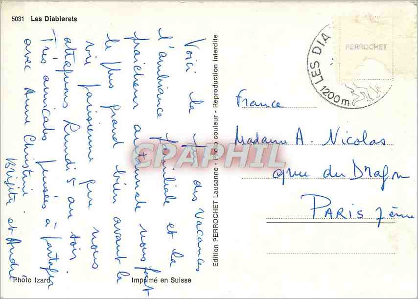 CPM Les Diablets — Verso