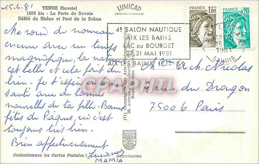 CPM Yenne (Savoie) La porte de Savoie defile du Rhone et Pont de la Balme — Rückseite