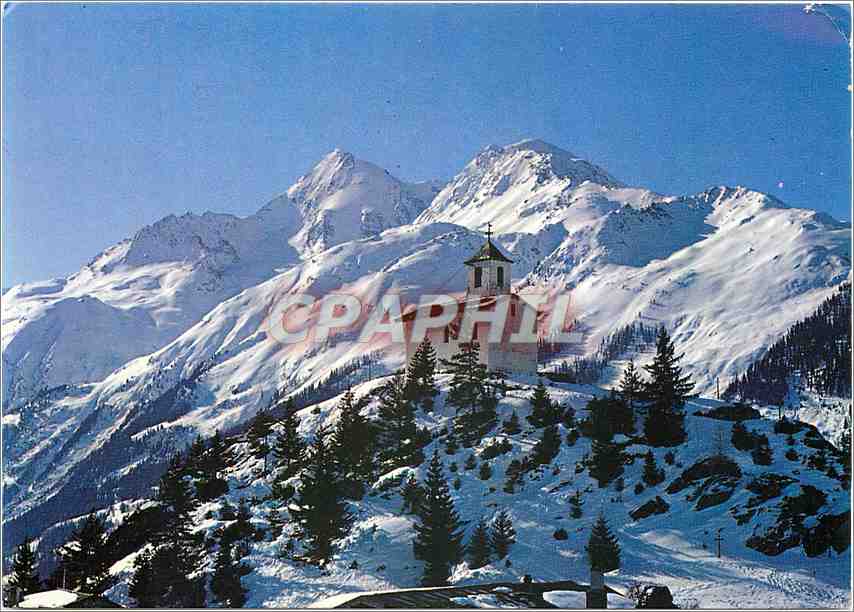 CPM Montvalezan la Rosiere (Savoie) alt 1850 m La Chapelle du Chatelard au fond le Mont Pourri (alt 