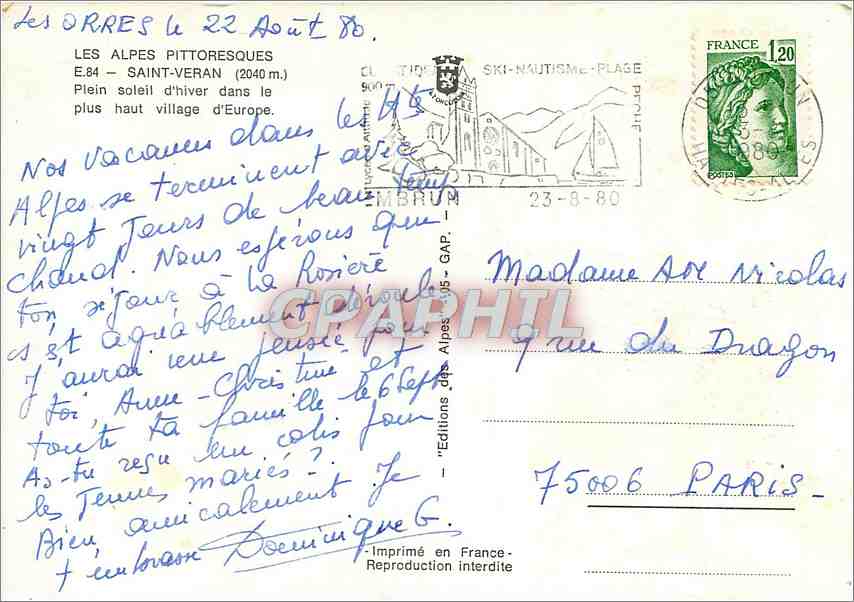 Les Orres — Les Alpes pittoresques — Éditions des Alpes — Rückseite