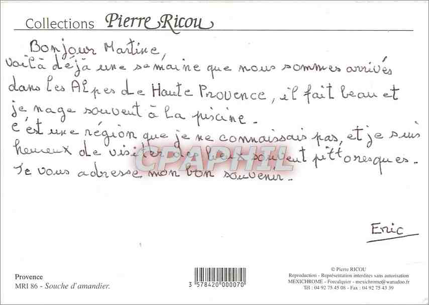 Souche d'amandier — Provence — Collections Pierre Ricou, n° MRI 86 — Rückseite