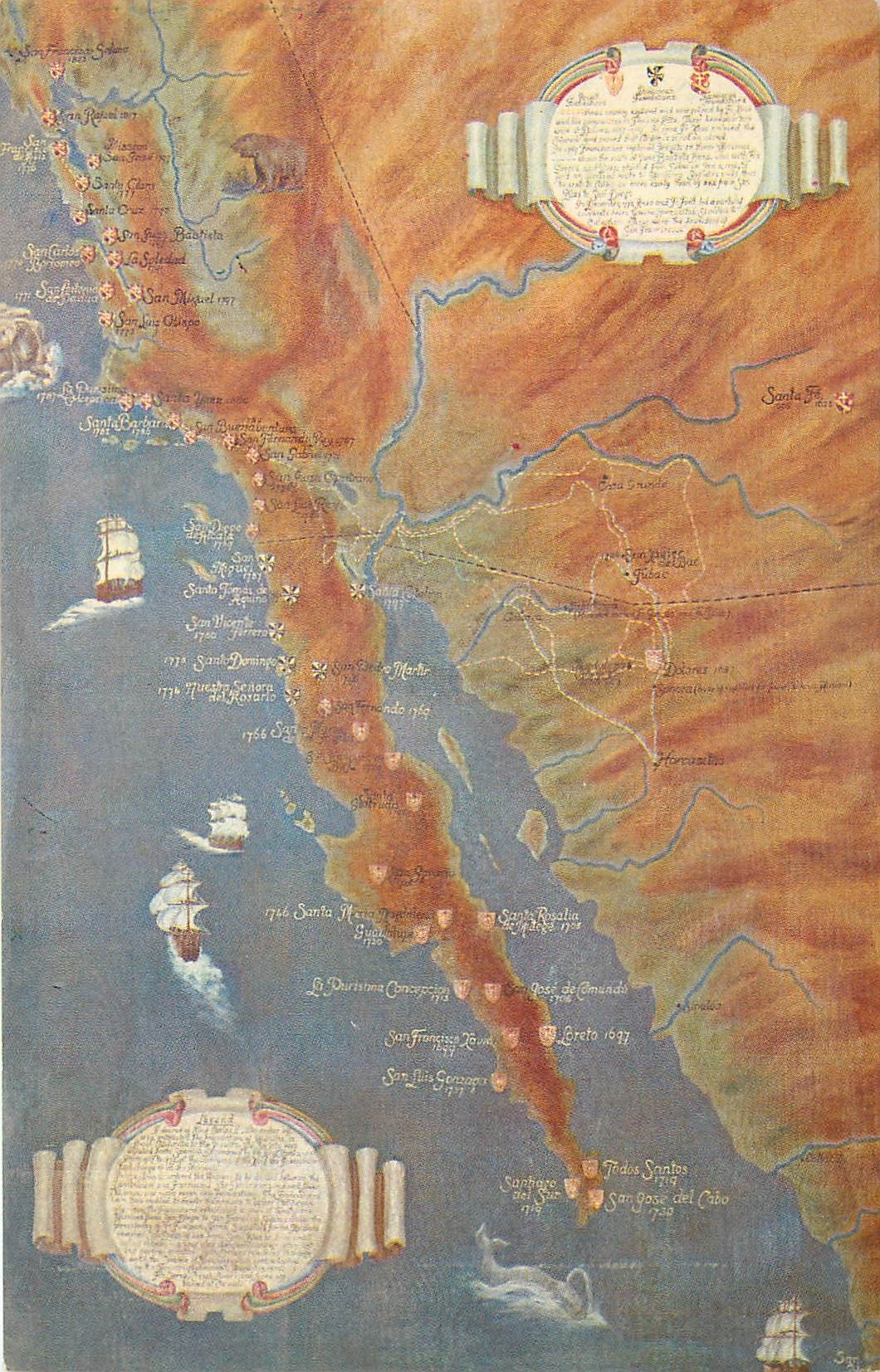 CPM Carmel Mission Map of Mission Foundations in Califonia and Lower california