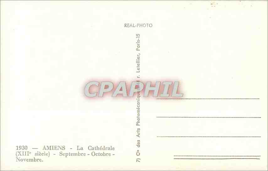 CPM Amiens La Cathedrale (XIIIes ) Septembre Oct Novembre — Rückseite