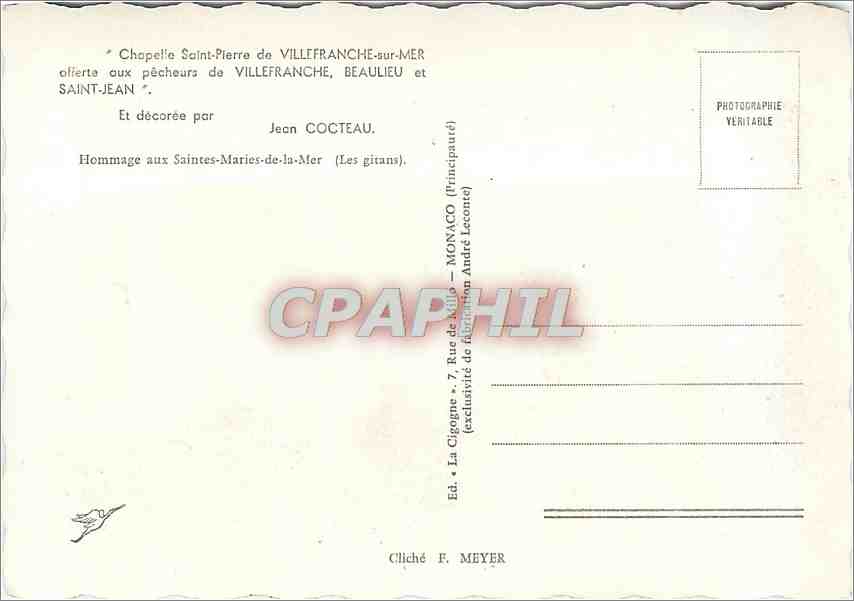 CPM Chapelle St Pierre de Villefranche sur Mer Offerte aux pecheurs de Villefranche Beaulieu et Sain — Rückseite