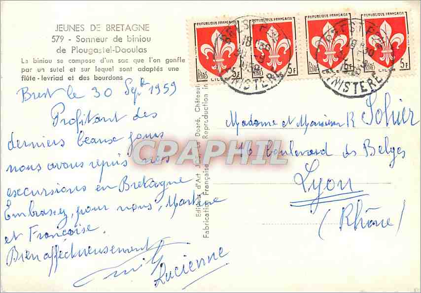 Jeunes de Bretagne — Sonneur de biniou de Plougasnel-Daoulas — Éditions d'Art Doré — Rückseite