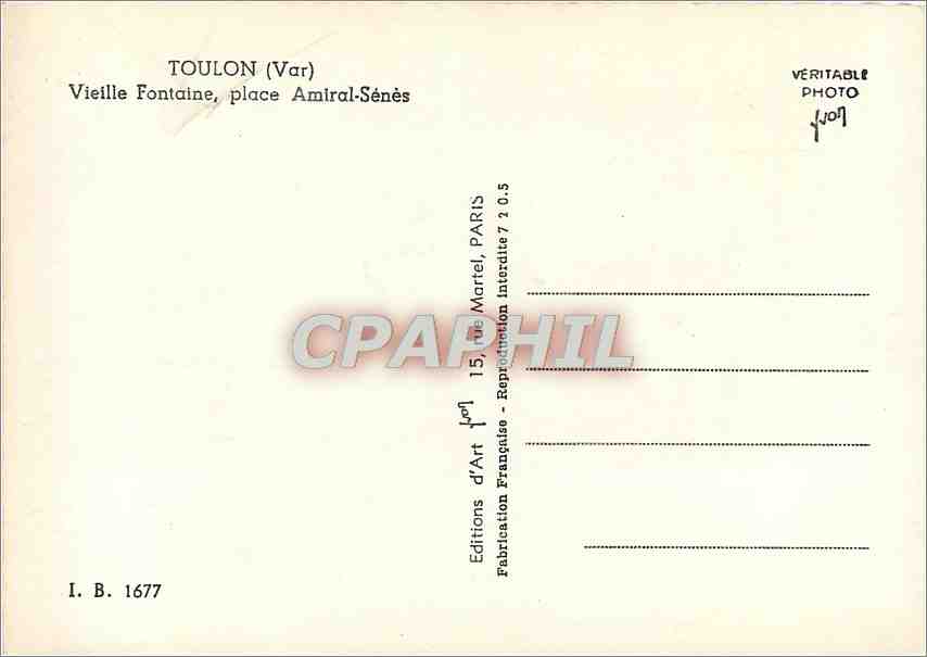 CPM Toulon (Var) Vieille Fontaine place Amiral Senes — Rückseite