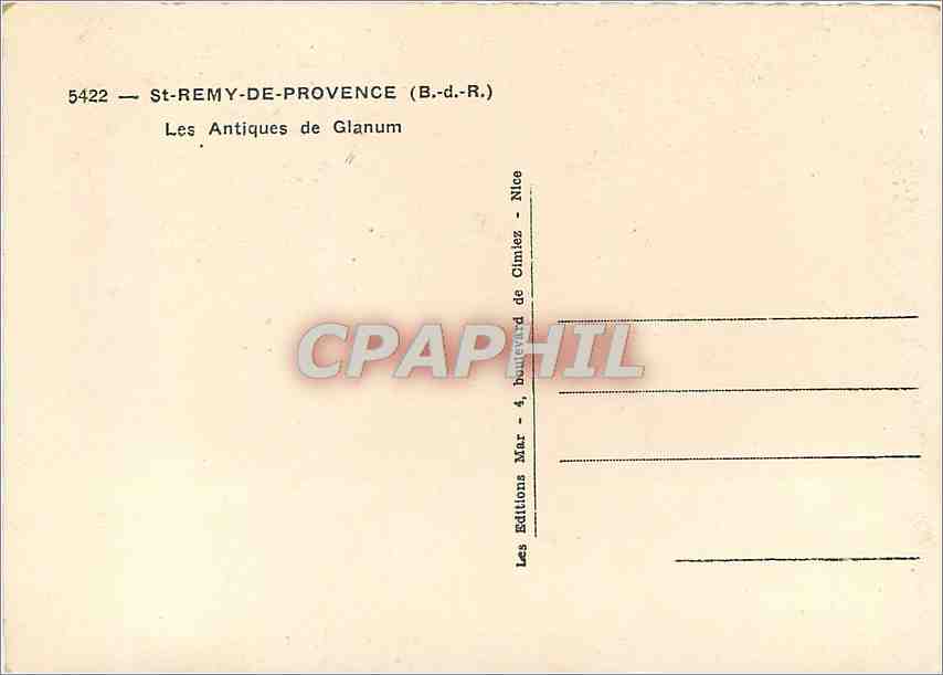 CPM St Remy de Provence (B d R) Les Antiques de Glanum — Rückseite