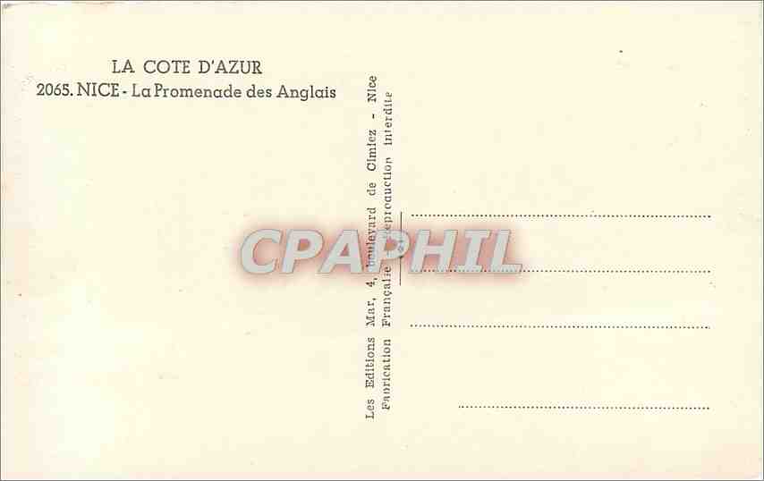 CPM La Cote d'Azur Nice La Promenade des Anglais — Verso