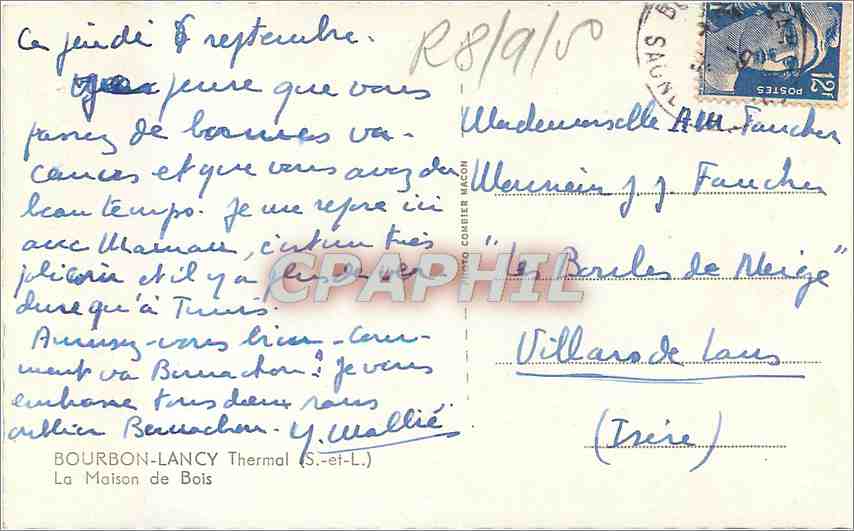 CPM Bourbon Lancy Thermal (S et L) La Maison de Bois — Verso