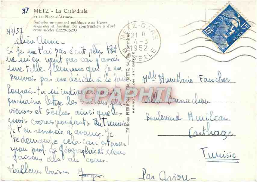 CPM Metz La Cathedrale et la Place d'Armes — Rückseite