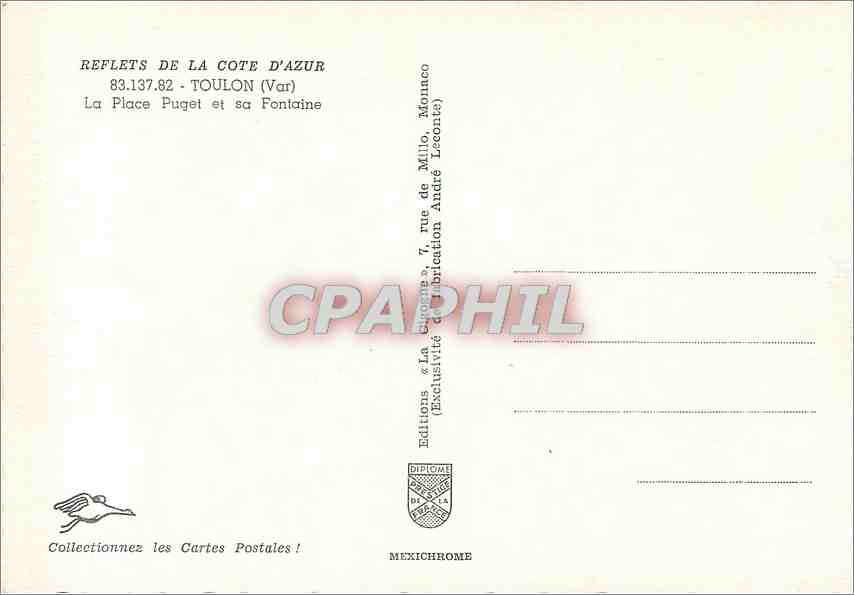 Place Puget et sa Fontaine — Toulon (Var) — Éditions Diplôme — Rückseite