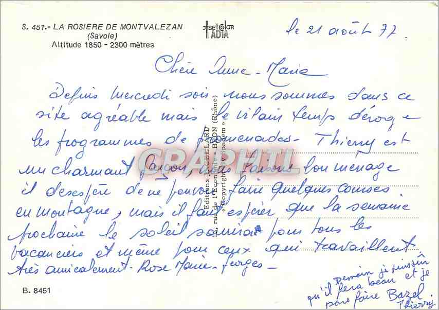 CPM La Roisiere de Montvalezan (Savoie) alt 1850 2300 m — Rückseite