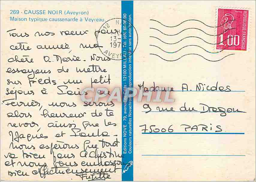 CPM Causse Noir ( Aveyron) Maison typique caussenardr a Veyreau — Rückseite