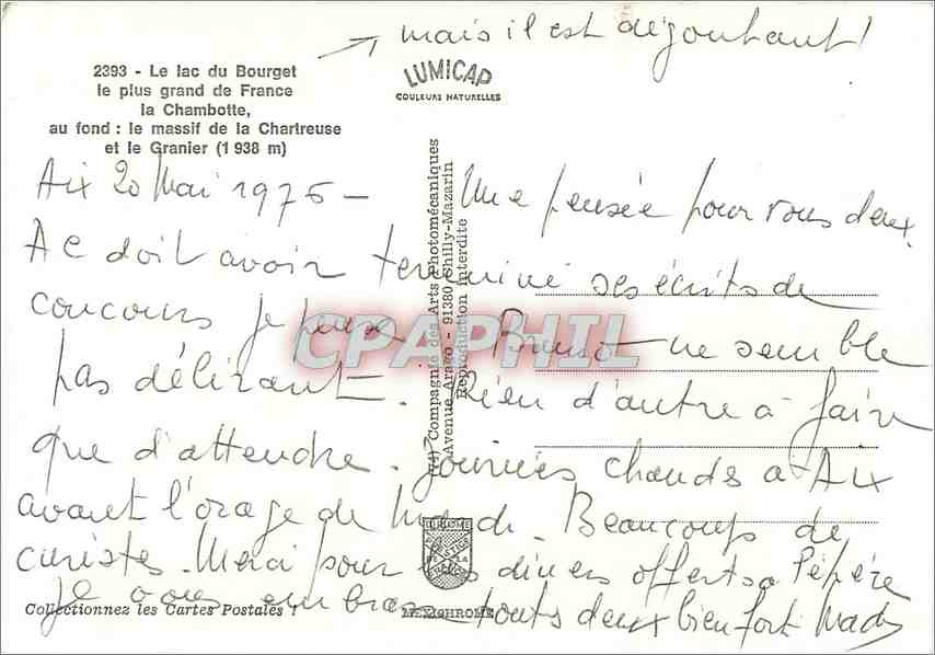 CPM Le Lac du Bourget Le plus grand de france la chambolle — Rückseite