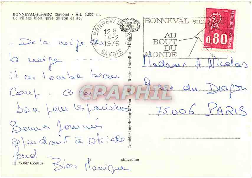 Bonneval-sur-Arc — schneebedecktes Dorf nahe seiner Kirche — Cimy — Rückseite