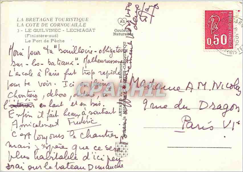 CPM La Bretagne Touristique la cote de Cornouaille Le Guilvinec Lechiagat(Finistere sud) Bateaux — Rückseite