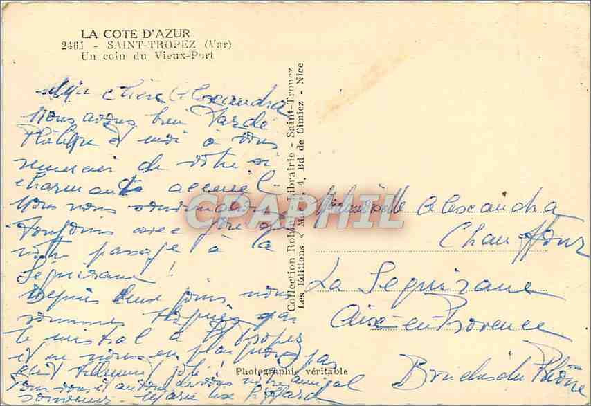 CPM La Cote d'Azur St Tropez un coin du Vieux Port Bateaux — Rückseite