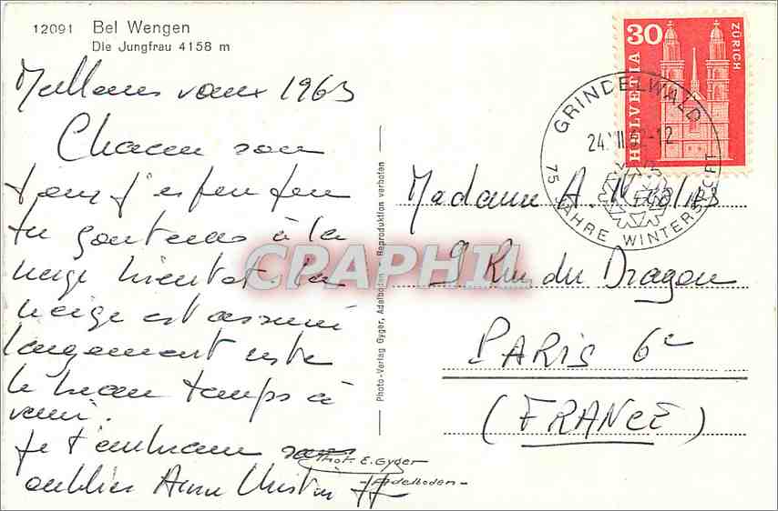 CPM Bel Wengen die Jungfrau 4158m — Rückseite