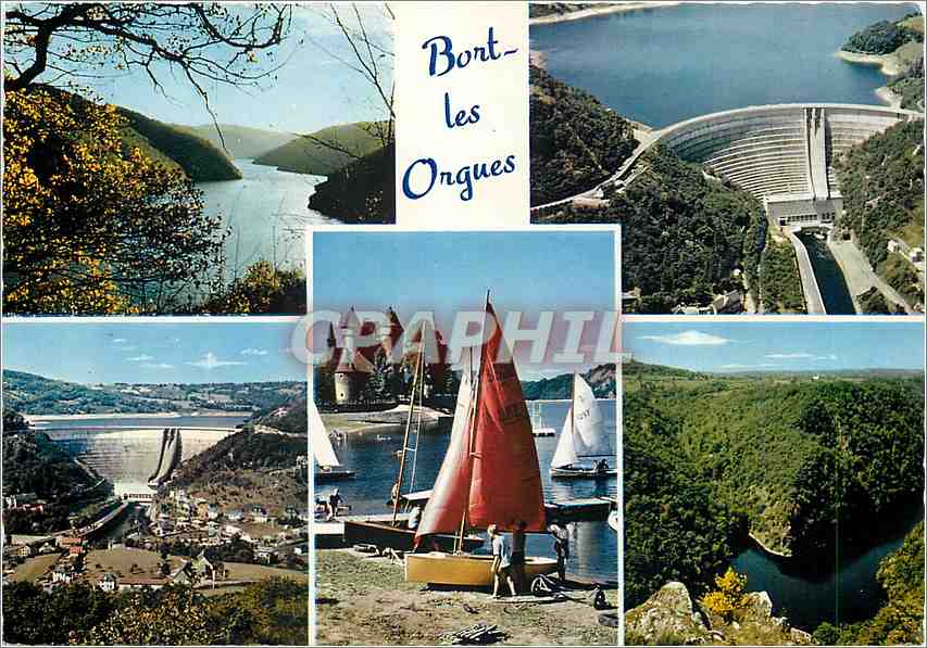 CPM Bort les Orgues (Correze) Les gorges de la Dordogne le barrage le chateau de val site de St Naza