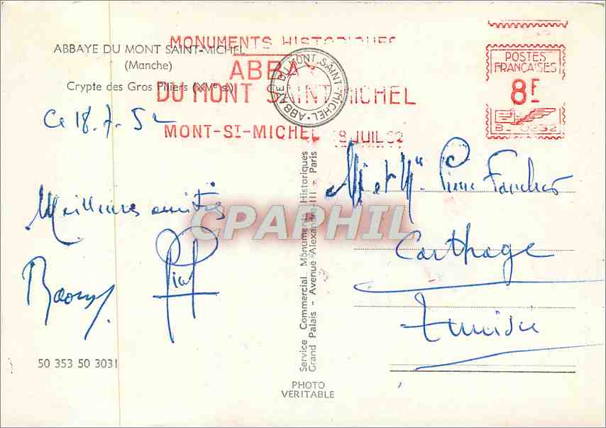 Crypte des Gros Piliers — Abbaye du Mont-Saint-Michel — Éditeur : Service Commercial, Grand Palais, Paris — Rückseite