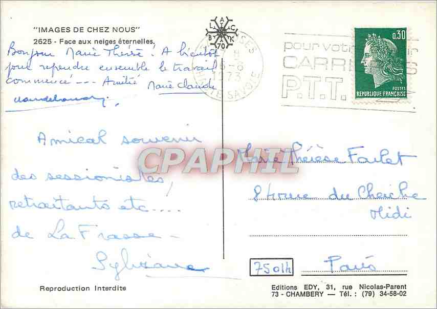 CPM Images de chez nous Face aux neiges Eternelles — Rückseite