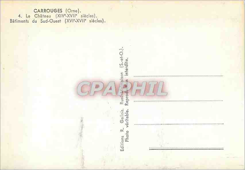 CPM Carrouges (Orne) Le chateau (XIVe XVIIe s) Batiments du Sud Ouest (XVIe XVIIes) — Rückseite