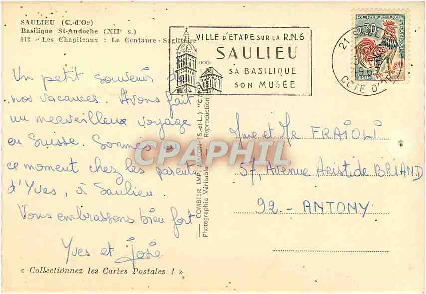 CPM Saulieu (C d'Or) Basilique St Andoche (XIIes) les Chapiteaux le Centaure Sagitaire — Rückseite