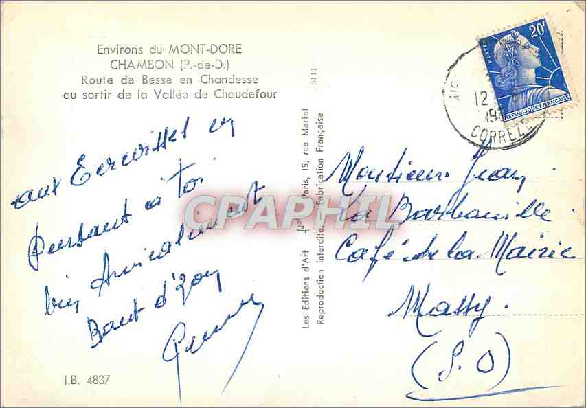 Pont en pierre — Route de Besse en Chandesse — Les Editions d'Art, Paris — Verso
