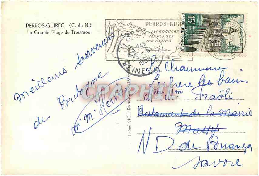 CPM Perros Guirec (C et N) La Grande Plage de Trestraou — Verso