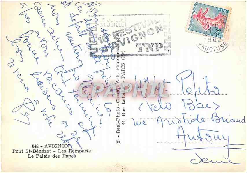 CPM Avignon Pont St Benezet Les Remlparts le Palais des Papes — Rückseite