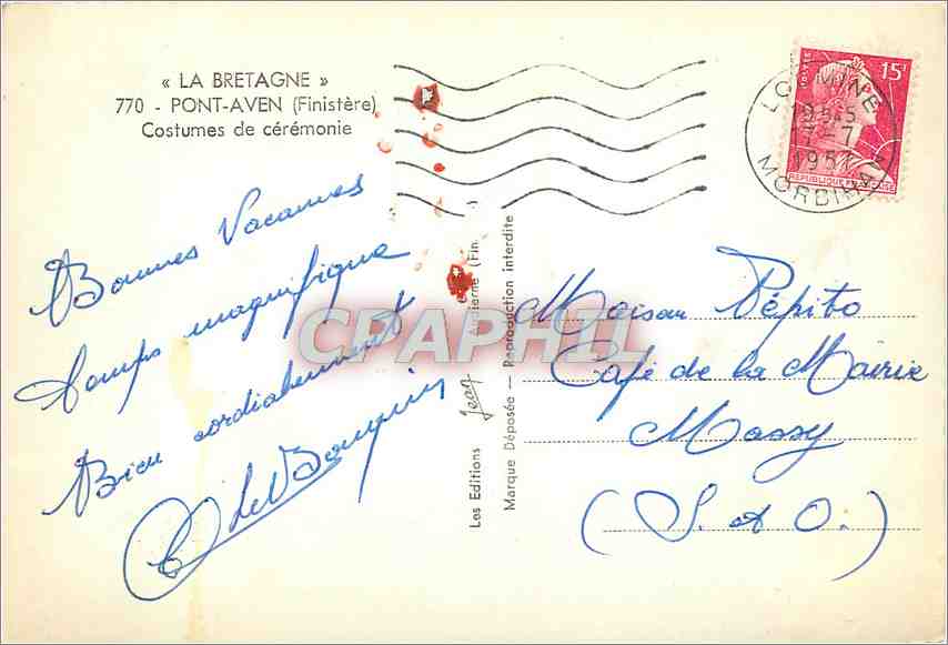 CPM La Bretagne Pont Aven (Finistere) Costume de ceremonie — Rückseite