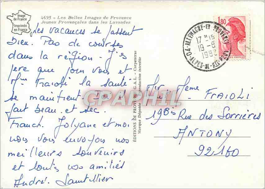 CPM Belles Images de Provence Jeunes Provencales dans les Lavandes — Verso