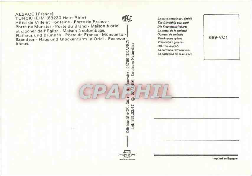 CPA Alsace (France) Turckhem (Haut Rhin) Hotel de ville et Fontaine Porte de France — Rückseite